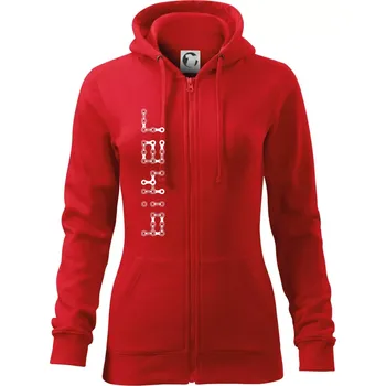 Dámská mikina Biker nápis na výšku řetěz - Dámská mikina trendy zipper s kapucí - M ( Červená )