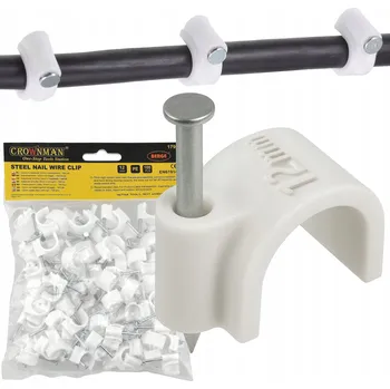 kabelová chránička Kabelové úchyty, háčky pro girlandy a kabely s hřebíčkem 12mm, 100 kusů, bílé