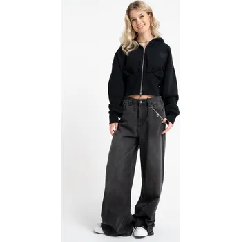 Dívčí džíny Reporter Young | Dívčí černé džíny WIDE LEG s kovovým kroužkem (D-ring) - Barva ČERNÁ, Velikost 140 253-0110G-16-004-1
