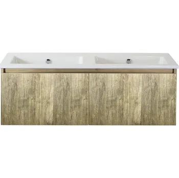 Koupelnový nábytek Souprava koupelnového nábytku Sanox Frozen 3D ŠxVxH 121 x 42 x 46 cm barva čela francouzský dub 2dílná s dvojitým keramickým umyvadlem bez otvoru na kohout