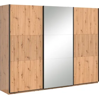 Šatní skříň Třídveřová šatní skříň se zrcadlem Lamea - Black Red White - BRW 270x210.5 cm