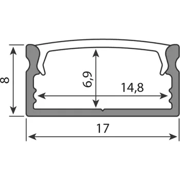 LED páska Přisazený hliníkový profil PH3 17x8mm včetně mléčného difuzoru 2m