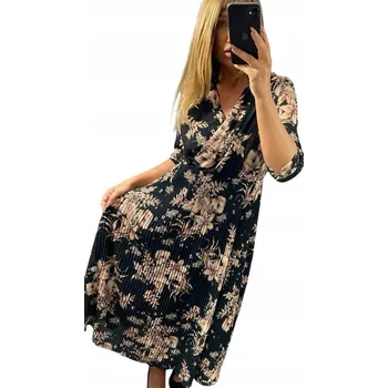 Dámské šaty V598 ELEGANTNÍ PLISOVANÉ ŠATY S RUKÁVEM 3/4 k2 vel. 48 (4XL)