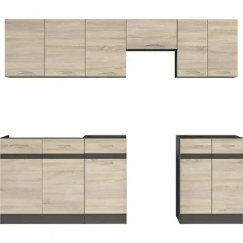 Kuchyňská linka Praktická a prostorná kuchyňská linka 230 Junona - Black Red White - BRW Dub Sonoma / Wenge / Dub Sonoma x cm