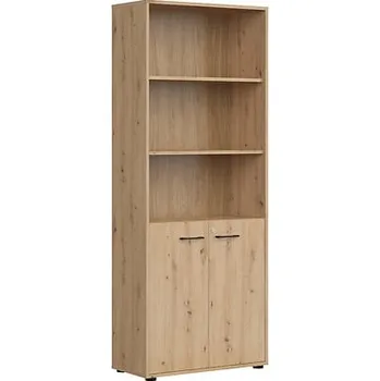 regál Vysoký regál se zámkem do kanceláře nebo pracovny Space Office - Black Red White - BRW Dub Artisan 80x202 cm