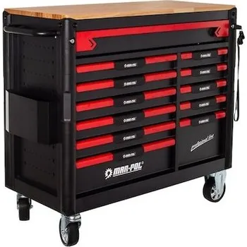 Dílna Dílenský vozík, 12 zásuvek, dřevěná deska, sada nářadí 293 ks - MAR-POL