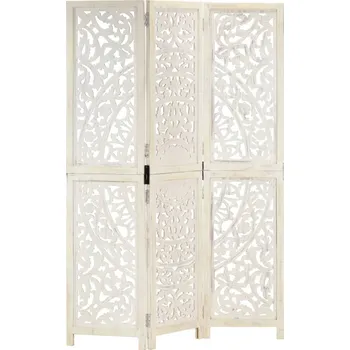 Paraván Ručně vyřezávaný 3dílný paraván bílý 120x165 masivní mangovník IM_285336