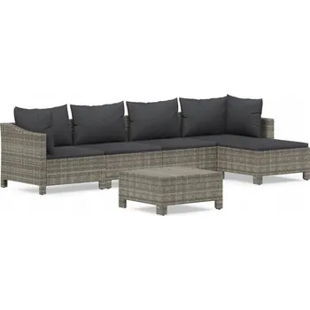 Sedací souprava 6-dílná sedací souprava na zahradu, polštáře, šedá, PE ratan