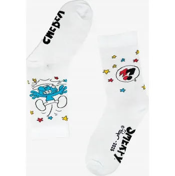 Pánské ponožky PONOŽKY BAVLNĚNÉ PÁNSKÉ 41-46 Bílé Šmoulové Koumák Tip Over uni