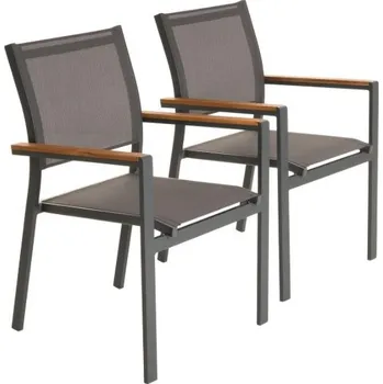 Sada 2 venkovních židlí k jídelnímu stolu antracit, hliníkový rám + dřevěné područky