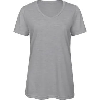 Dámské tričko B&C Dámské tričko Triblend s výstřihem do V Barva: Heather Light Grey, Velikost: M G_BCTW058