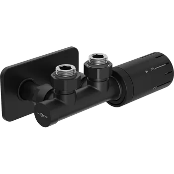 Vodovodní baterie Mexen Duplex G05, úhlová termostatická souprava s hranatou krytkou S, DN50, černá matná, W907-958-910-70