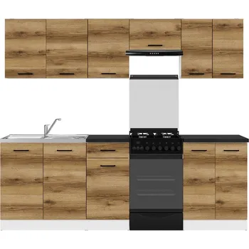 Kuchyňská linka Kuchyňská linka Junona 230 s pracovní deskou - Black Red White - BRW Bílá/dub delano světlý/metalická břidlice černo-zlatá 230x cm