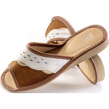 Dámské pantofle PANTOFLE kožené SANDÁLE , žabky, bílohnědé, vel. 36