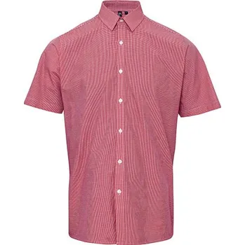 Pánská košile Premier Workwear Pánská bavlněná košile Microcheck (Gingham) s krátkým rukávem Barva: red, Velikost: 3XL G_PW221