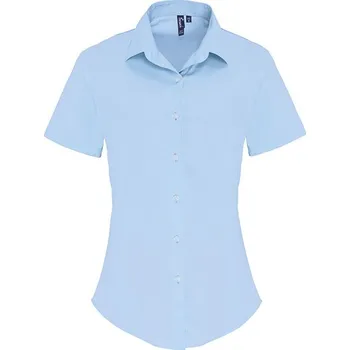 Dámská košile Premier Workwear Dámská bavlněná popelínová košile Stretch Fit s krátkým rukávem Barva: Pale Blue (ca. Pantone 2717C), Velikost: XXL G_PW346
