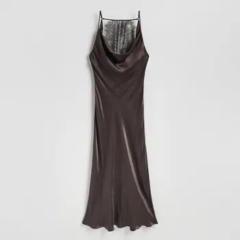 Dámské šaty Reserved - Maxi šaty z viskózy - tmavě hnědá - 333KB-89X - 333KB-89X-XS