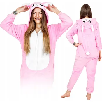 Dámské pyžamo ONESIE KIGURUMI RŮŽOVÝ KRÁLÍK TEPLÉ PYŽAMO PŘEVLEK KOSTÝM TEPLÁKOVKA M