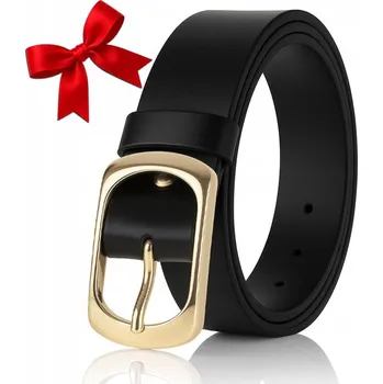 Opasek Pásek DÁMSKÝ ke kalhotám kožený ZLATÁ PŘEZKA Reverse Černý 90cm