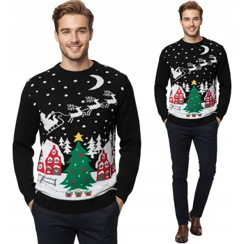 Pánský svetr Černý pánský vánoční svetr elegantní klasický zimní krajina XXL