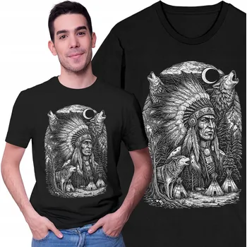 Pánské tričko Tričko Pánské tričko s vlkem, indiánem a motivem motorky pro motorkáře