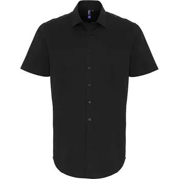 Pánská košile Premier Workwear Pánská bavlněná popelínová košile Stretch Fit s krátkým rukávem Barva: Black (ca. Pantone Black C), Velikost: 4XL G_PW246