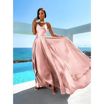 Dámské šaty Starorůžové lesklé elegantní šaty JAELE Velikost: L