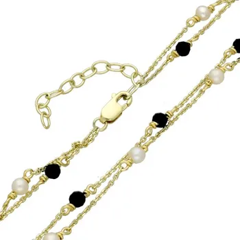 Náramek Goldstore Zlatý náramek černý spinel a perly Váha: 2.90 g, Délka: 18-21 cm