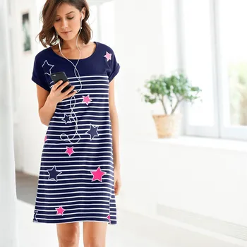 Dámská noční košile Blancheporte Noční košile s pruhy a hvězdičkami, barvená vlákna nám. modrá 54