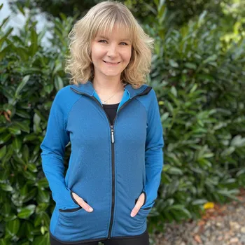 Dámský svetr dámská modrá mikina se stojáčkem z tenčího tecnostretche