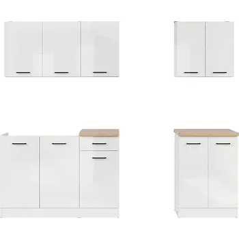 Kuchyňská linka Kuchyňská linka 180A Junona s pracovní deskou - Black Red White - BRW Bílý/křídový lesk/dub craft zlatý 180x cm