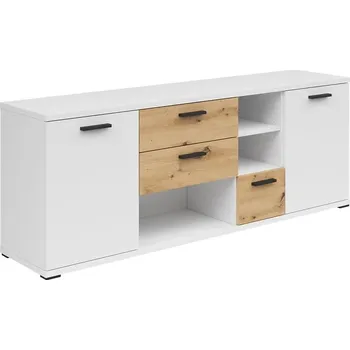 Komoda Komoda Homeland s 2 skříňkami a 3 zásuvkami - Black Red White - BRW Bílá/dub artisan 155x59 cm