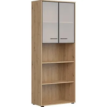 regál 2-dvířkový regál s policemi do kanceláře nebo pracovny Space Office - Black Red White - BRW Dub Artisan / Černý Mat 80x202,5 cm