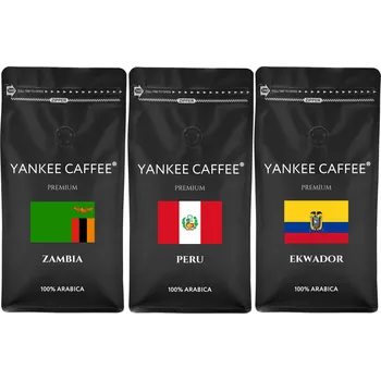 Káva zrnková Arabica Yankee Caffee Sada - 3 kávy po 1 kg Guatemala Peru Kuba 3000 g