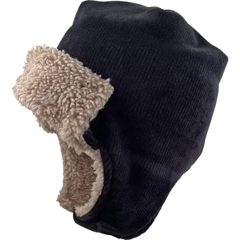 Čepice černá manšestrová ušanka podšitá hebkým chloupkem