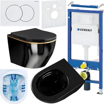 Klozet BPS-koupelny Podomítkový modul Geberit DuoFix s WC mísou MU-BL-GL-RIM-03 + ovládací tlačítko Delta 01 bílá