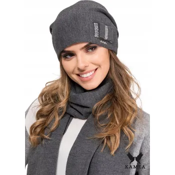 Čepice Grafitová DÁMSKÁ ČEPICE KLOBOKA PODZIMNÍ ZIMNÍ mašle Kamea KOKO