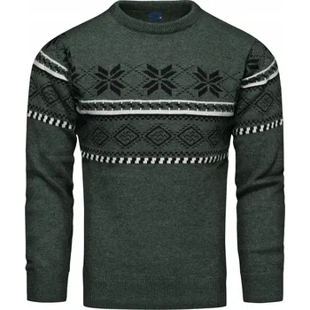 Pánský svetr Pánský vlněný svetr norský vzor zelený - M