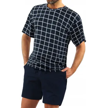 Dámské pyžamo Sesto Senso Bavlněné pánské pyžamo s krátkým rukávem XXL Námořnická Modrá