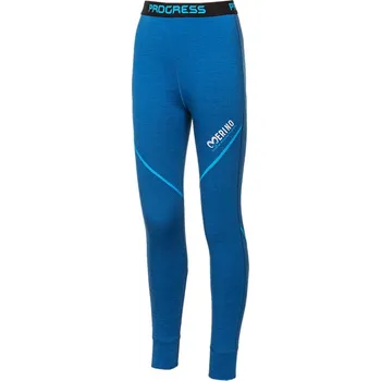 Sportovní oblečení Progress MW SDND modrý melír dětské dlouhé spodky 100% merino vlna - 140-146
