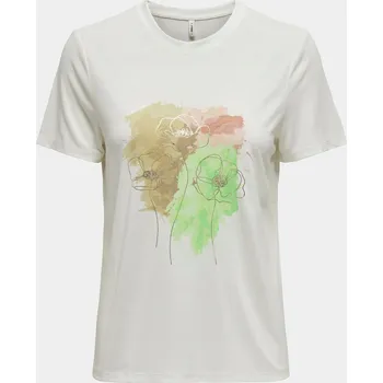 Dámské tričko Only Dámské tričko ONLY-15303212 ONLFREE CLOUD DANCER PAINT FLOWERS Bílé