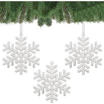 Vánoční dekorace VÁNOČNÍ BAŇKY BÍLÉ PŘÍVĚSKY SNĚHOVÉ VLOČKY 3ks OZDOBY NA VÁNOČNÍ STROMEČEK DEKORACE