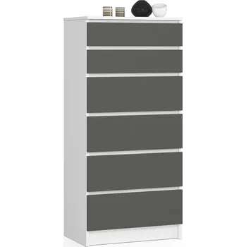 Dětská skříň KOMODA K60 6SZ CLP PK BÍLÁ / ŠEDÁ
