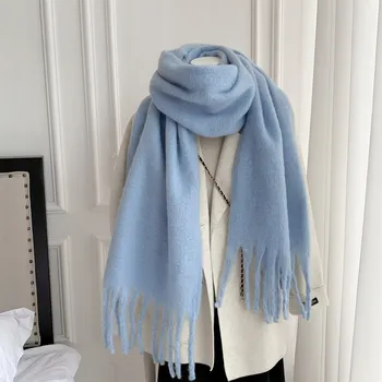 Šála Elegantní dámská ŠÁLA na zimu teplá ŠÁTKA měkká 200x40 světle modrá