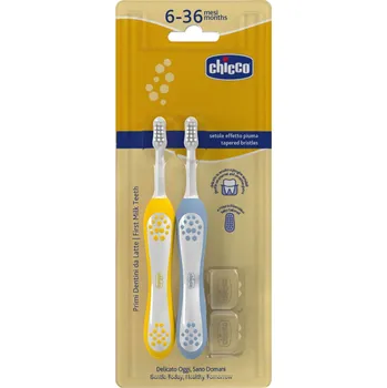 Zubní kartáček CHICCO Set zubních kartáčků pro děti Indigo-Mustard 6-36m, 2ks