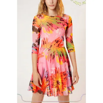 Dámské šaty DESIGUAL RŮŽOVÉ ŠATY SE VZOREM (L)