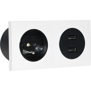 Elektrická zásuvka Zásuvkový blok zapuštěný v bílé barvě, 1x zásuvka 230V + 2x USB-A nabíječka, kabel 1.5m