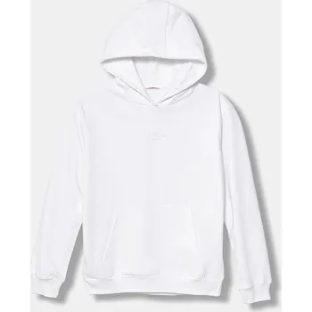 Chlapecká mikina Dětská bavlněná mikina Guess bílá barva, s kapucí, hladká, J5YQ21 KAV34 J5YQ21.KAV34.9BYA 00X, vel. 125-135