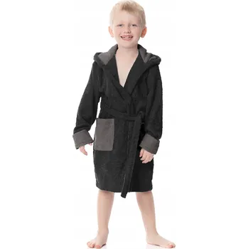 Dívčí župan Dětský župan bavlněný Froté s kapuce, kapsami, Černý, velikost 134-140