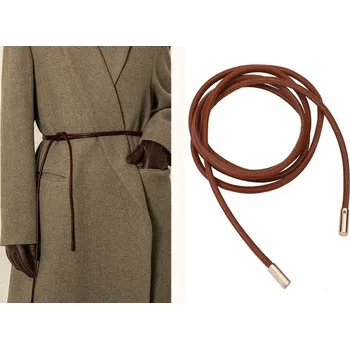 Opasek Hnědý dámský PÁSEK kožený šňůrový pásek – elegantní doplněk k kabátu